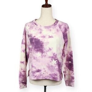 Wildfox Cropped Sweatshirt Long Sleeve Tie Dye Stars Purple Size Small New